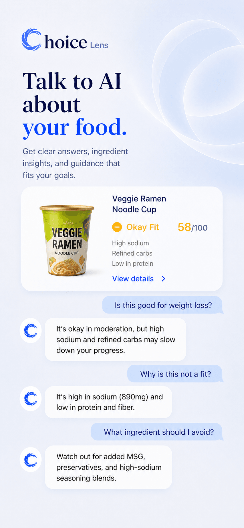 ChoiceLens Ask AI guidance screenshot